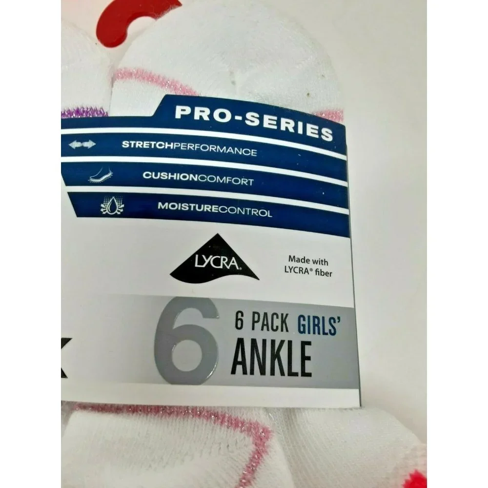 Reebok Girls Pro-Series Ankle Socks‎ 6-Pack Size Small Fits Shoe Size 6 - 10.5